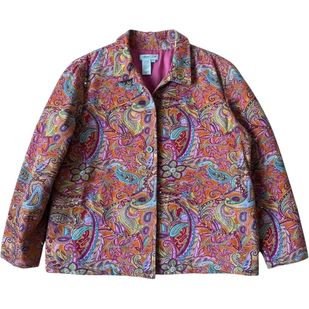 Coldwater Creek Jacket XL‎ Pink Paisley Sequin Embellished Boho Art to Wear